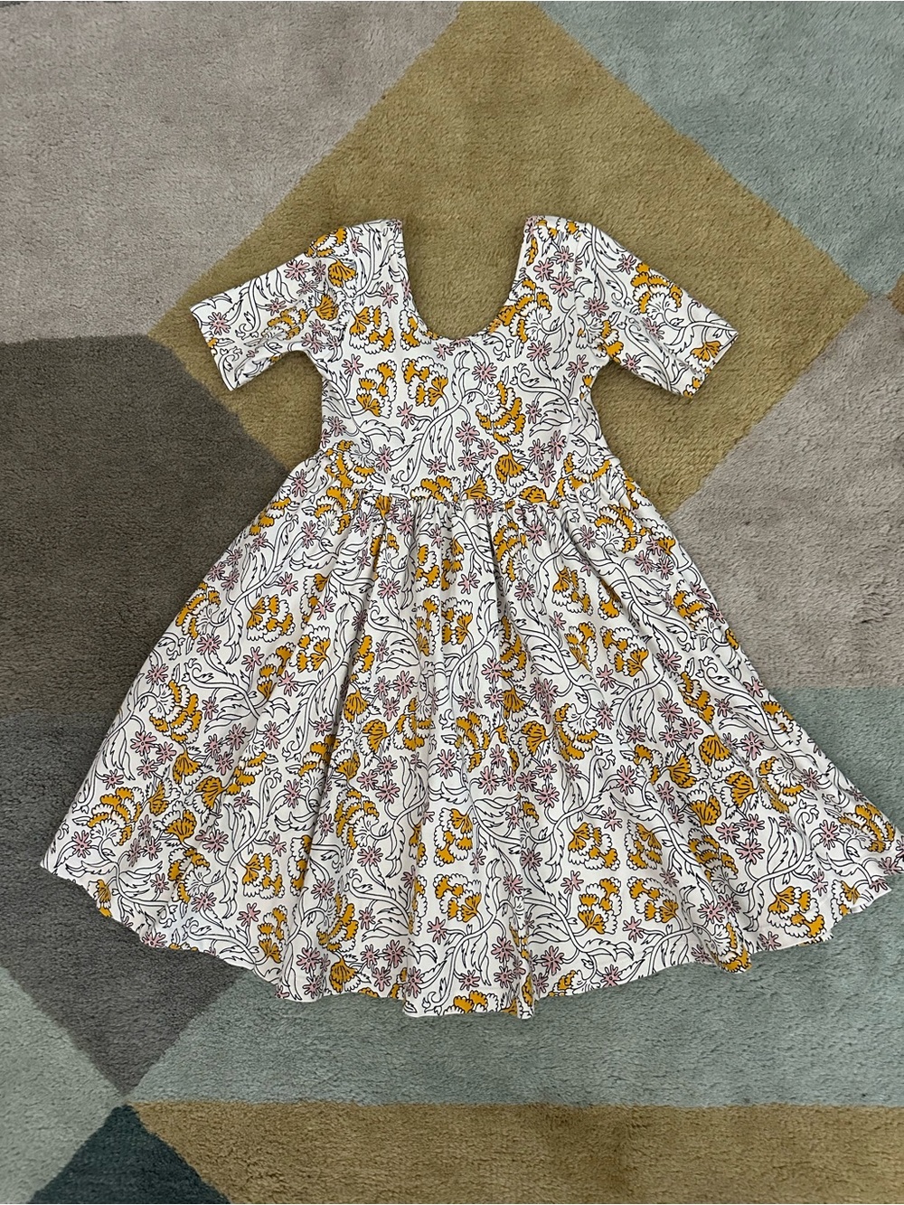 Alice + Ames White Floral Dress with Yellow Accents